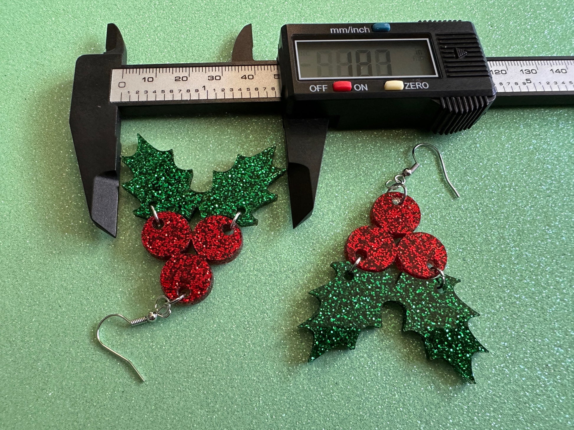 Glittery Christmas Earrings: Laser Cut Acrylic Holly, Holidays, Holiday, Xmas, Mistletoe, Ilex, Christmas Present, Gifts for Her/Him/Them