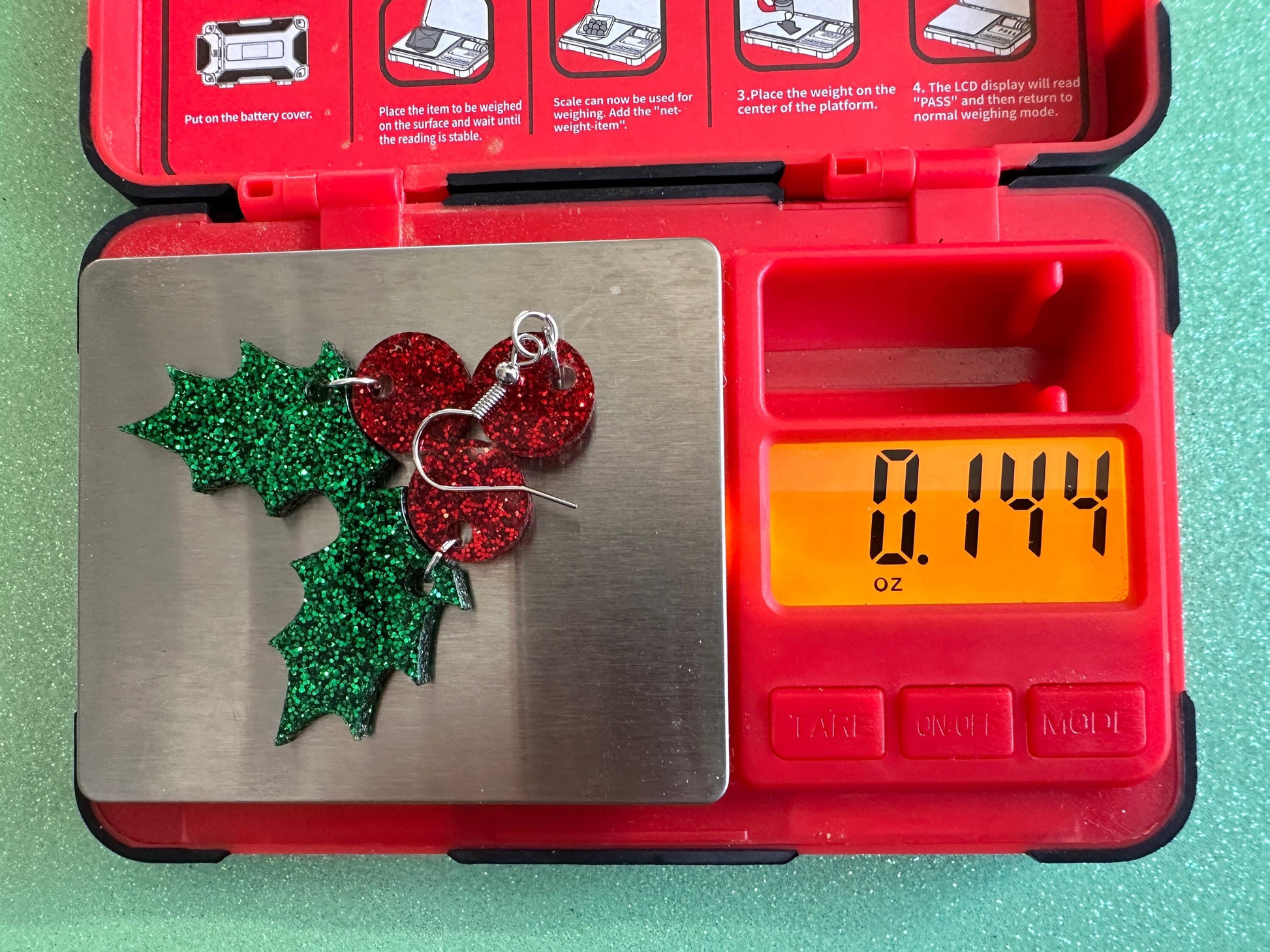 Glittery Christmas Earrings: Laser Cut Acrylic Holly, Holidays, Holiday, Xmas, Mistletoe, Ilex, Christmas Present, Gifts for Her/Him/Them