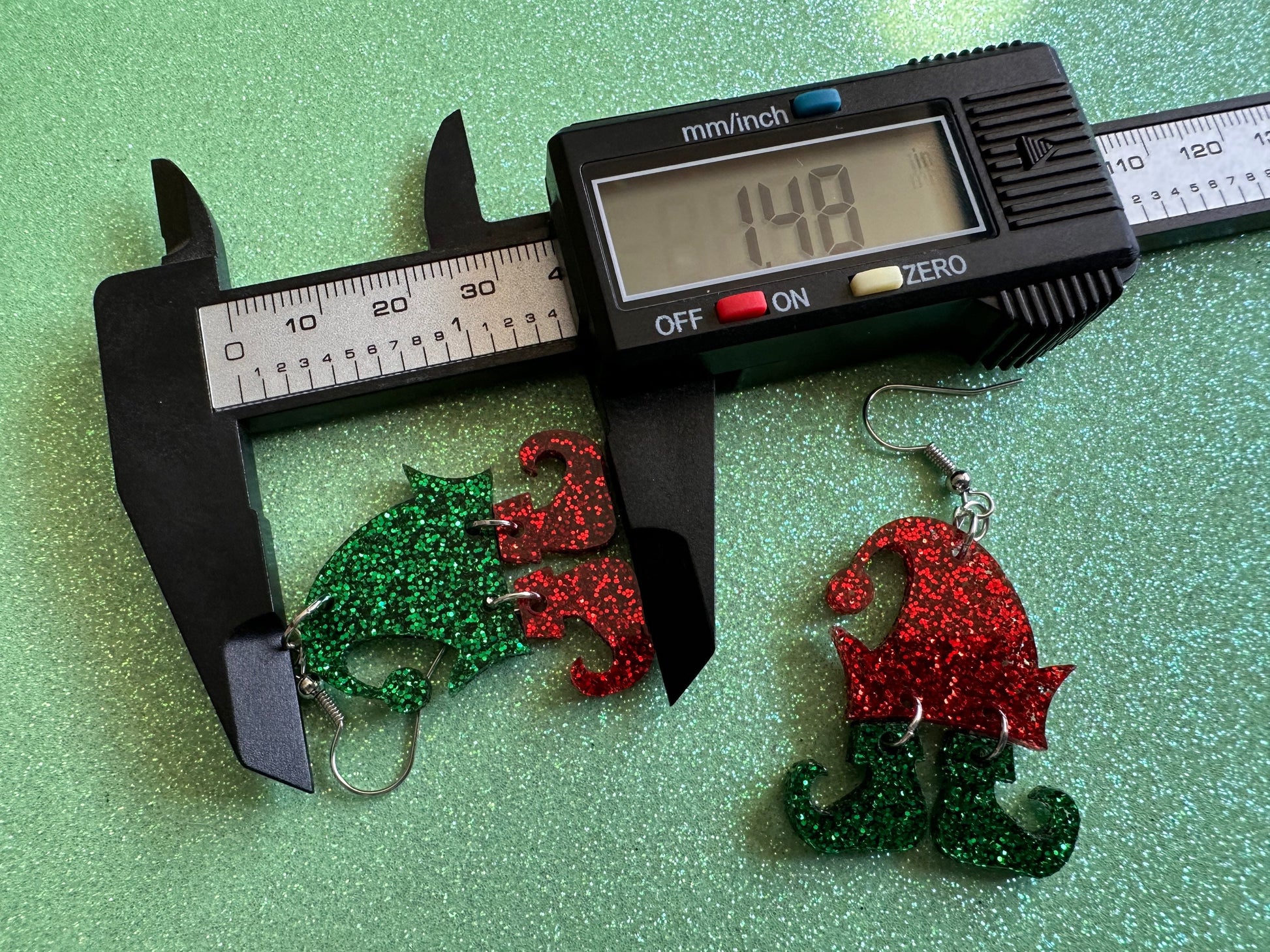 Glittery Christmas Elf Earrings: Laser Cut Acrylic Hats & Boots Earrings, Shiny Elve Clothes, Santa's Helpers, Gifts for Her/Him/Them