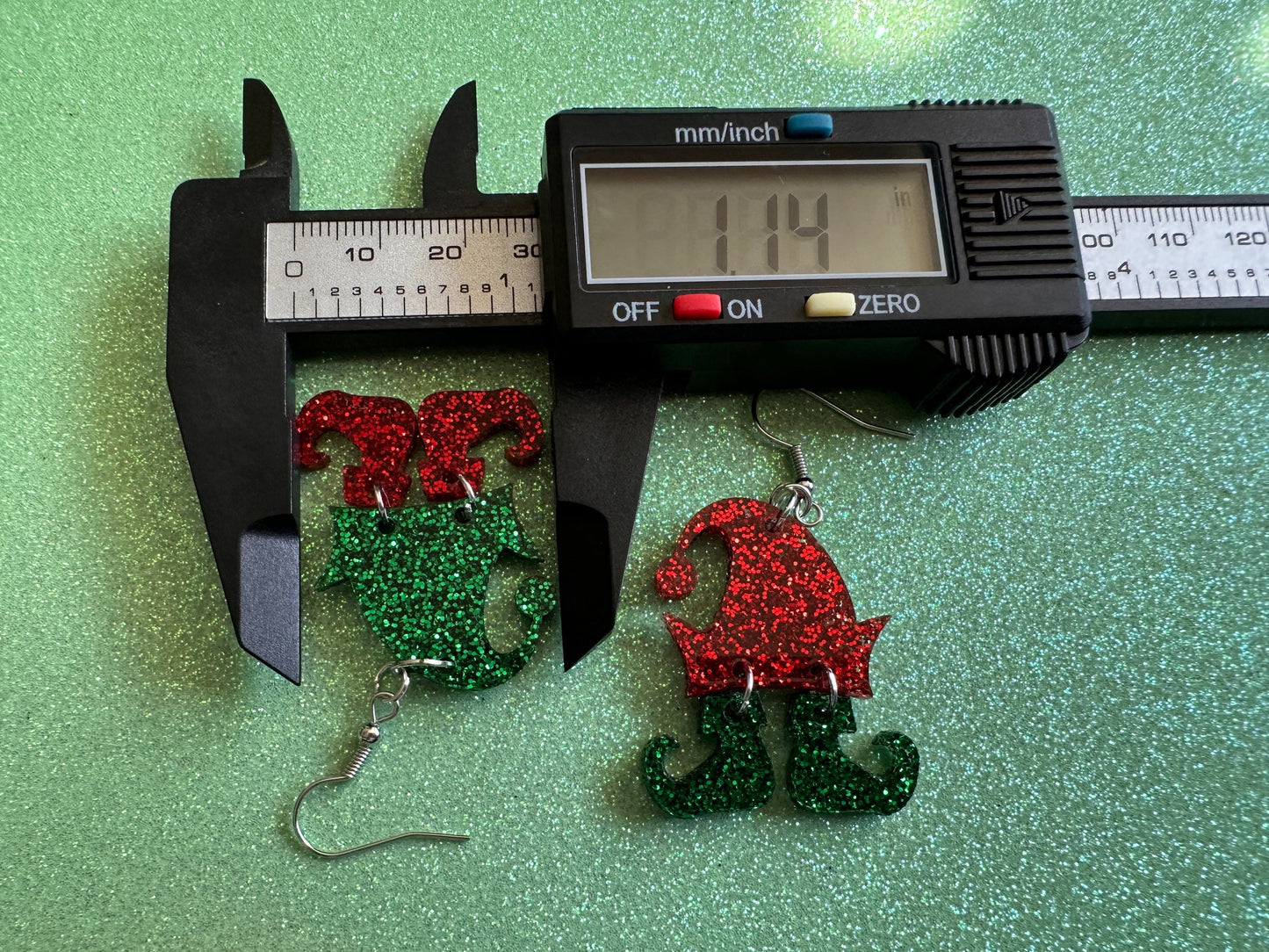 Glittery Christmas Elf Earrings: Laser Cut Acrylic Hats & Boots Earrings, Shiny Elve Clothes, Santa's Helpers, Gifts for Her/Him/Them