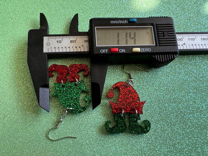 Glittery Christmas Elf Earrings: Laser Cut Acrylic Hats & Boots Earrings, Shiny Elve Clothes, Santa's Helpers, Gifts for Her/Him/Them