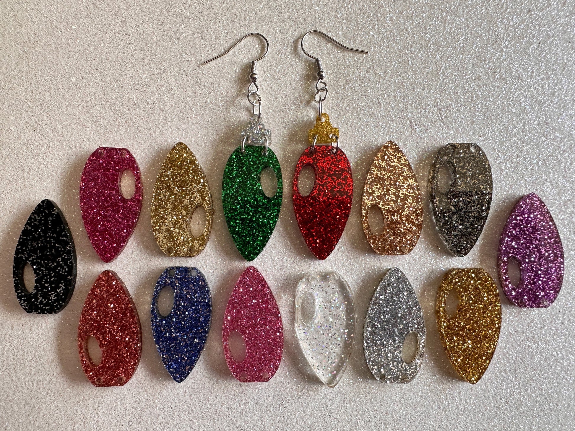 Glittery Christmas Light Earrings: Laser Cut Acrylic Christmas Bulbs, Winter, Festive, Xmas, Green, Holidays, Best Gifts for Her/Him/Them