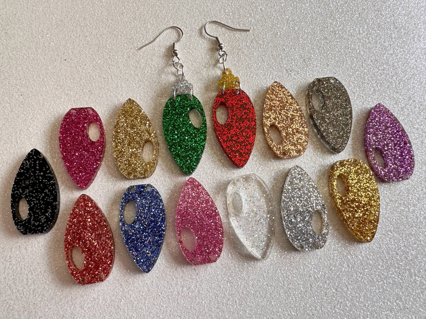 Glittery Christmas Light Earrings: Laser Cut Acrylic Christmas Bulbs, Winter, Festive, Xmas, Green, Holidays, Best Gifts for Her/Him/Them