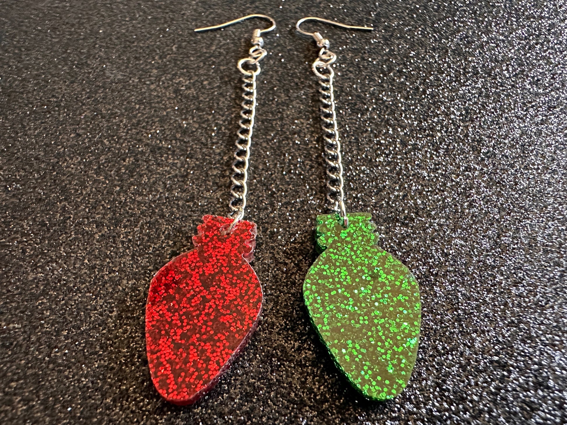 Glittery Christmas Light Earrings: Laser Cut Acrylic Christmas Bulbs, Winter, Festive, Xmas, Green, Holidays, Best Gifts for Her/Him/Them