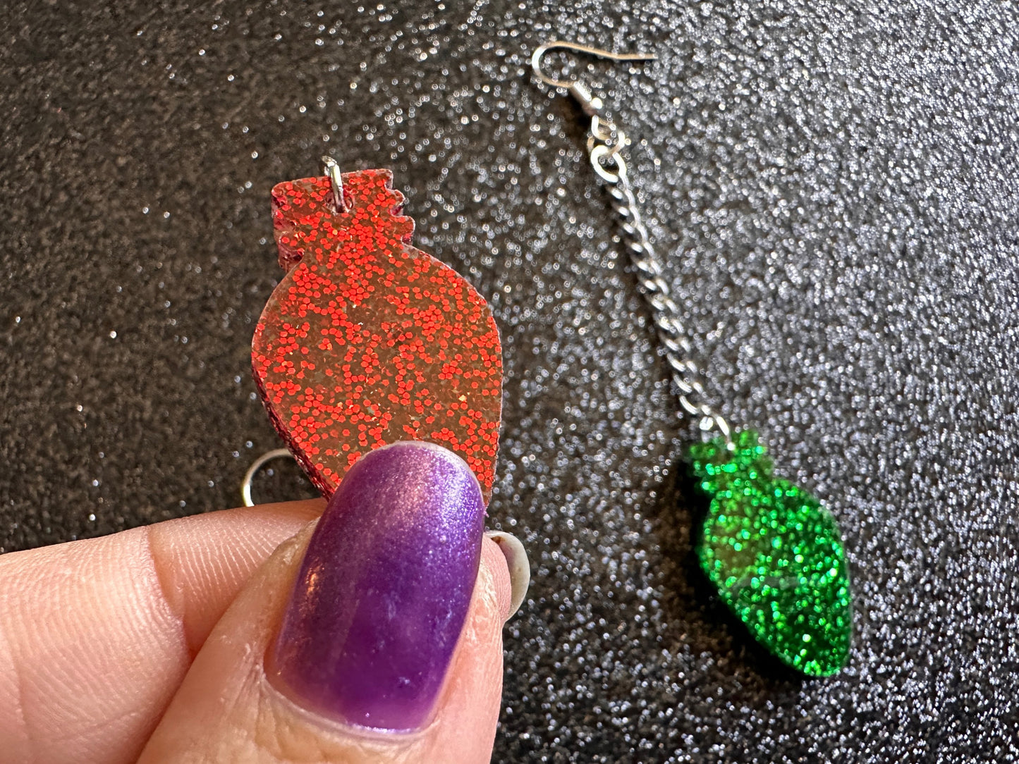 Glittery Christmas Light Earrings: Laser Cut Acrylic Christmas Bulbs, Winter, Festive, Xmas, Green, Holidays, Best Gifts for Her/Him/Them
