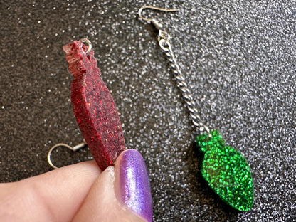 Glittery Christmas Light Earrings: Laser Cut Acrylic Christmas Bulbs, Winter, Festive, Xmas, Green, Holidays, Best Gifts for Her/Him/Them