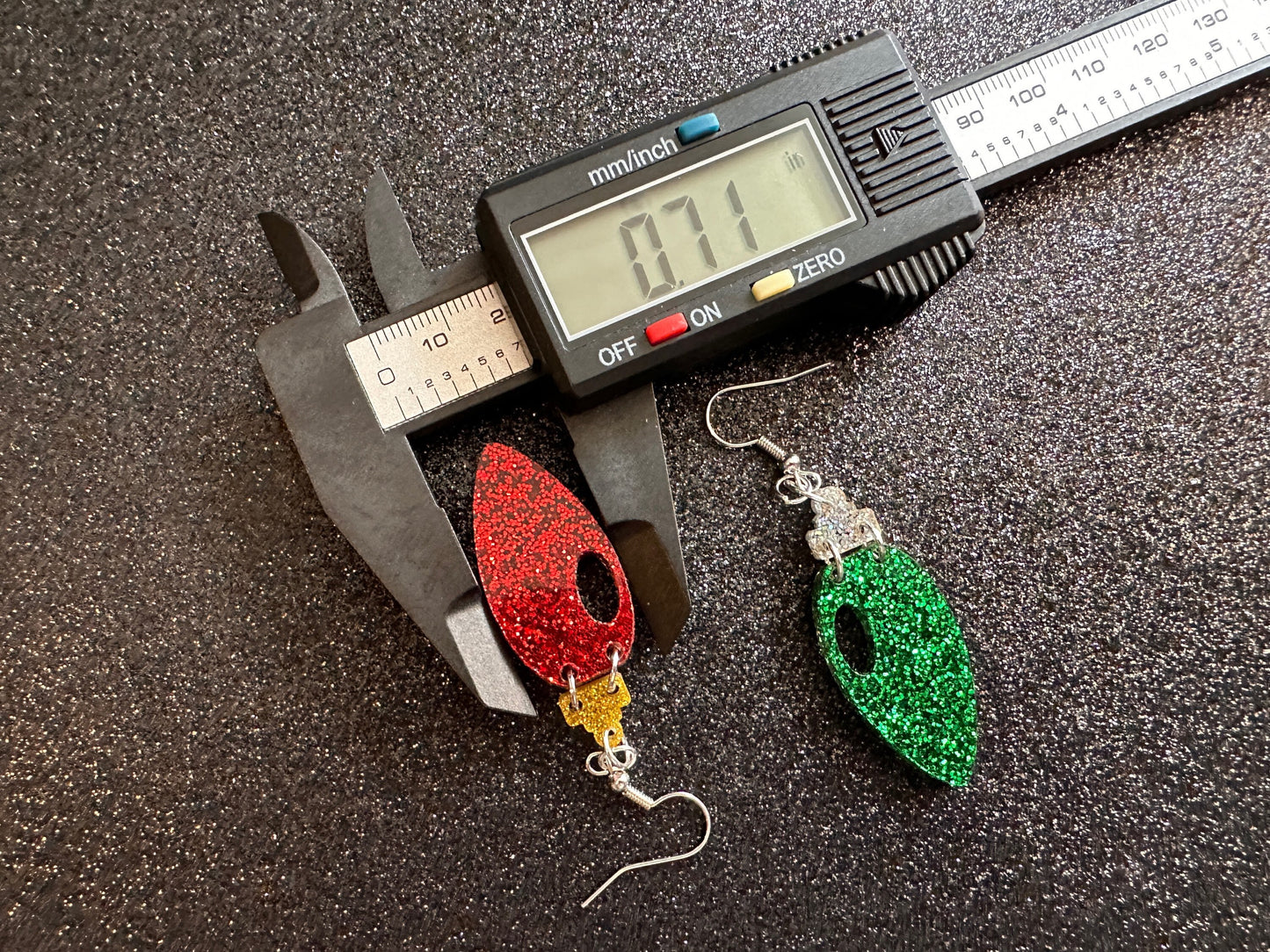 Glittery Christmas Light Earrings: Laser Cut Acrylic Christmas Bulbs, Winter, Festive, Xmas, Green, Holidays, Best Gifts for Her/Him/Them