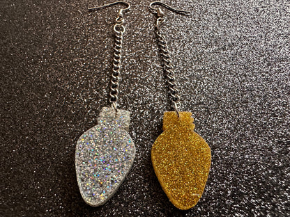 Glittery Christmas Light Earrings: Laser Cut Acrylic Christmas Bulbs, Winter, Festive, Xmas, Green, Holidays, Gifts for Her/Him/Them
