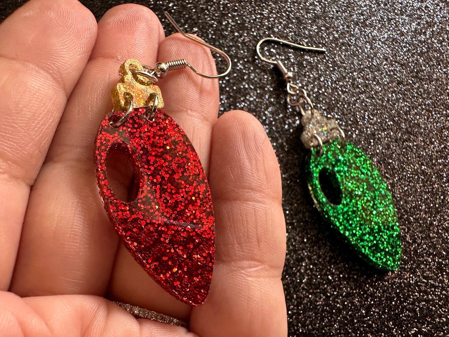 Glittery Christmas Light Earrings: Laser Cut Acrylic Christmas Bulbs, Winter, Festive, Xmas, Green, Holidays, Gifts for Her/Him/Them