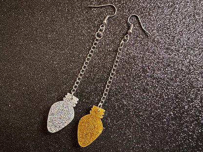 Glittery Christmas Light Earrings: Laser Cut Acrylic Christmas Bulbs, Winter, Festive, Xmas, Green, Holidays, Gifts for Her/Him/Them