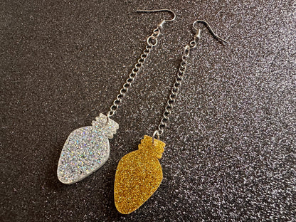 Glittery Christmas Light Earrings: Laser Cut Acrylic Christmas Bulbs, Winter, Festive, Xmas, Green, Holidays, Gifts for Her/Him/Them