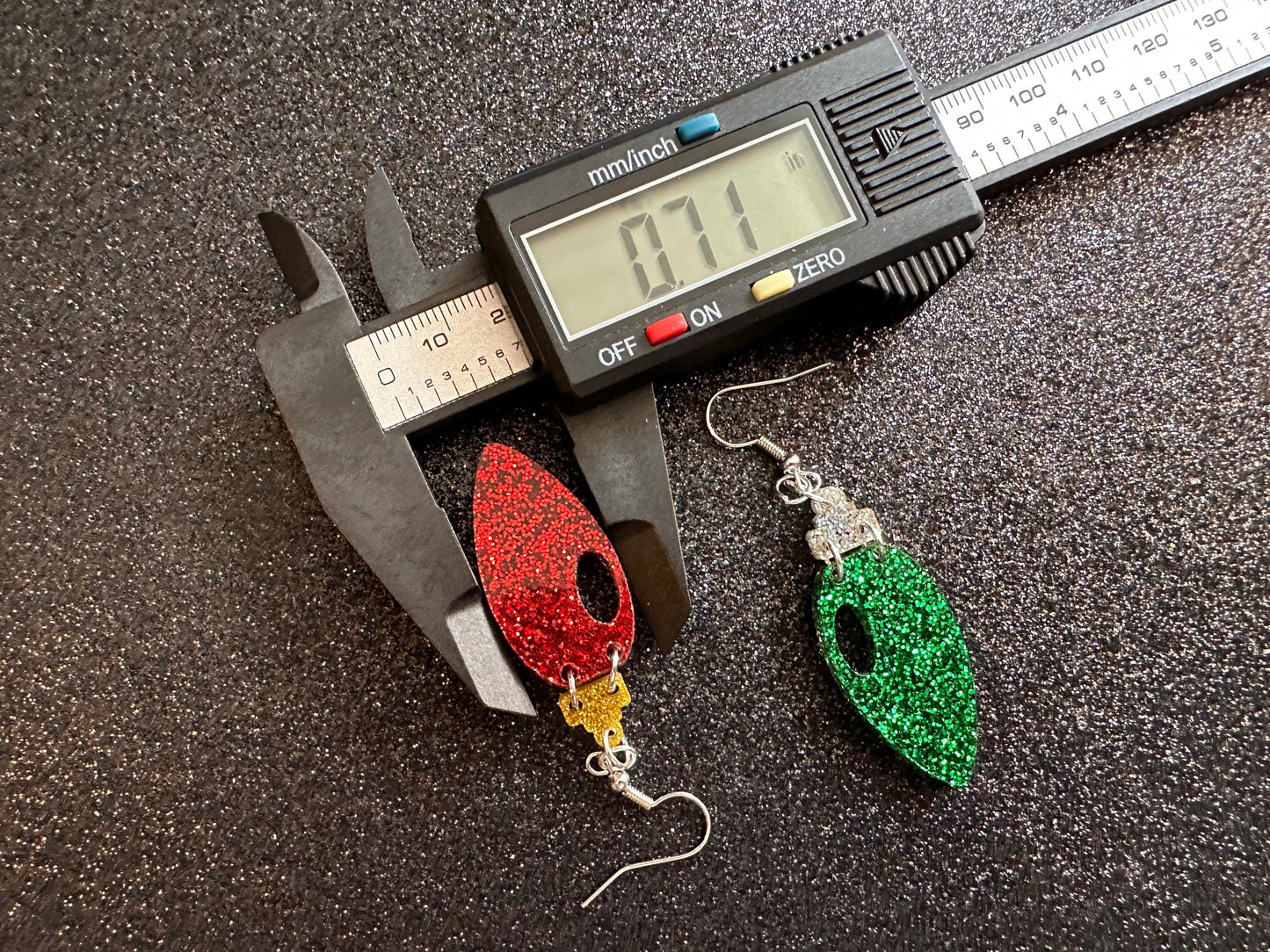 Glittery Christmas Light Earrings: Laser Cut Acrylic Christmas Bulbs, Winter, Festive, Xmas, Green, Holidays, Gifts for Her/Him/Them