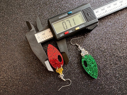 Glittery Christmas Light Earrings: Laser Cut Acrylic Christmas Bulbs, Winter, Festive, Xmas, Green, Holidays, Gifts for Her/Him/Them