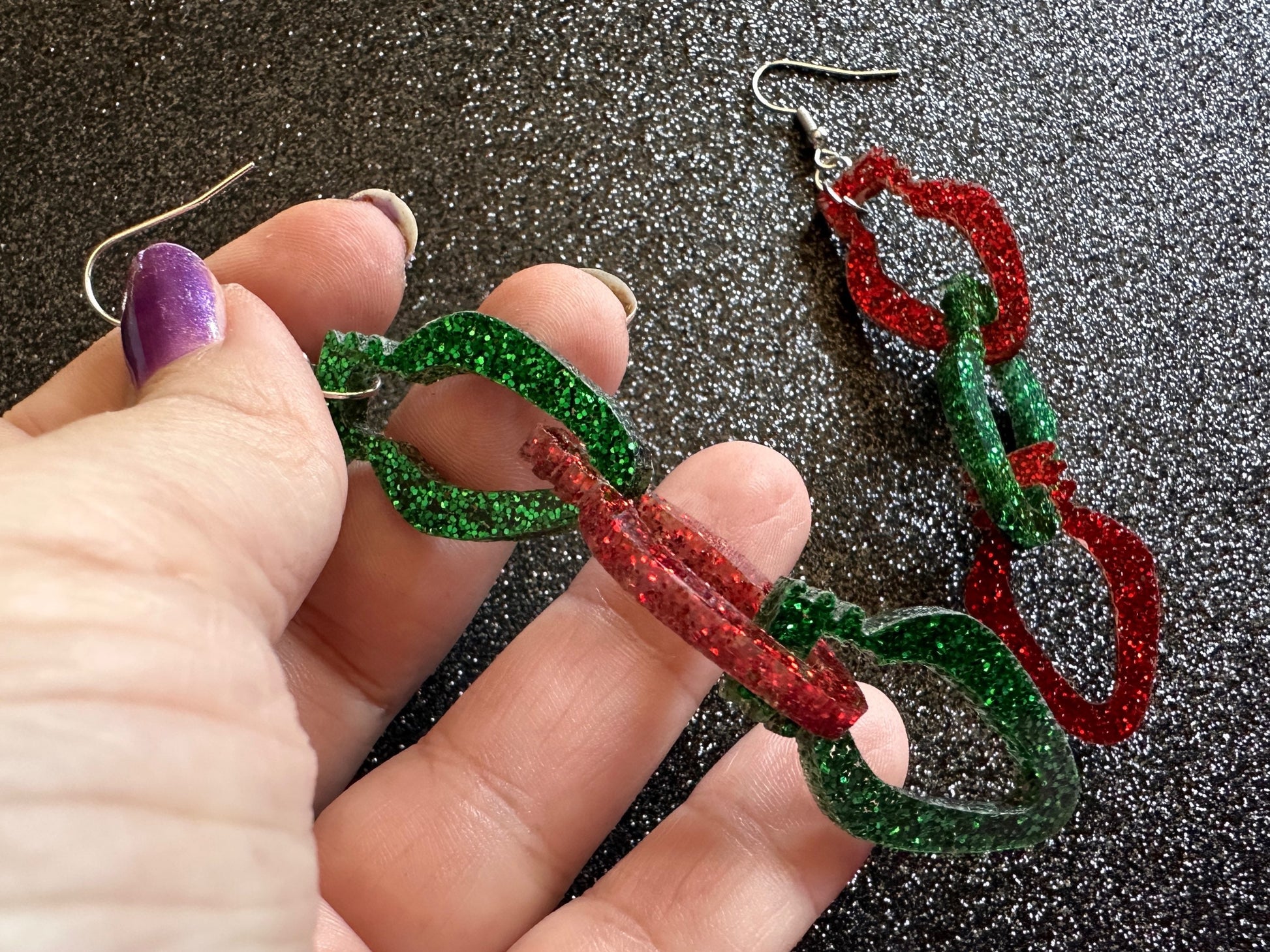 Glittery Christmas Light Earrings: Laser Cut Acrylic Christmas Lights, Winter, Festive, Xmas, Green, Holidays, Gifts for Her/Him/Them