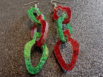 Glittery Christmas Light Earrings: Laser Cut Acrylic Christmas Lights, Winter, Festive, Xmas, Green, Holidays, Gifts for Her/Him/Them