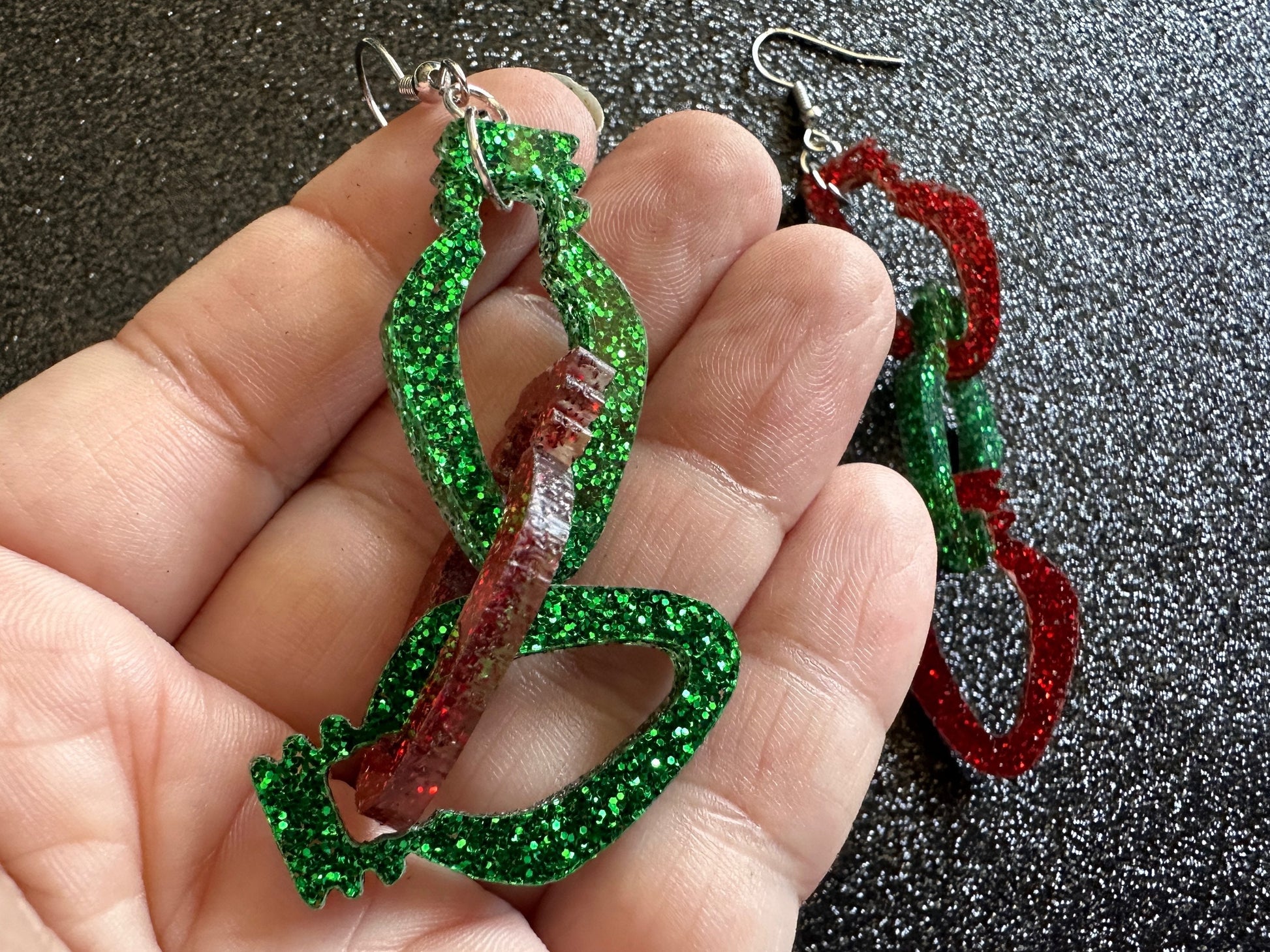 Glittery Christmas Light Earrings: Laser Cut Acrylic Christmas Lights, Winter, Festive, Xmas, Green, Holidays, Gifts for Her/Him/Them