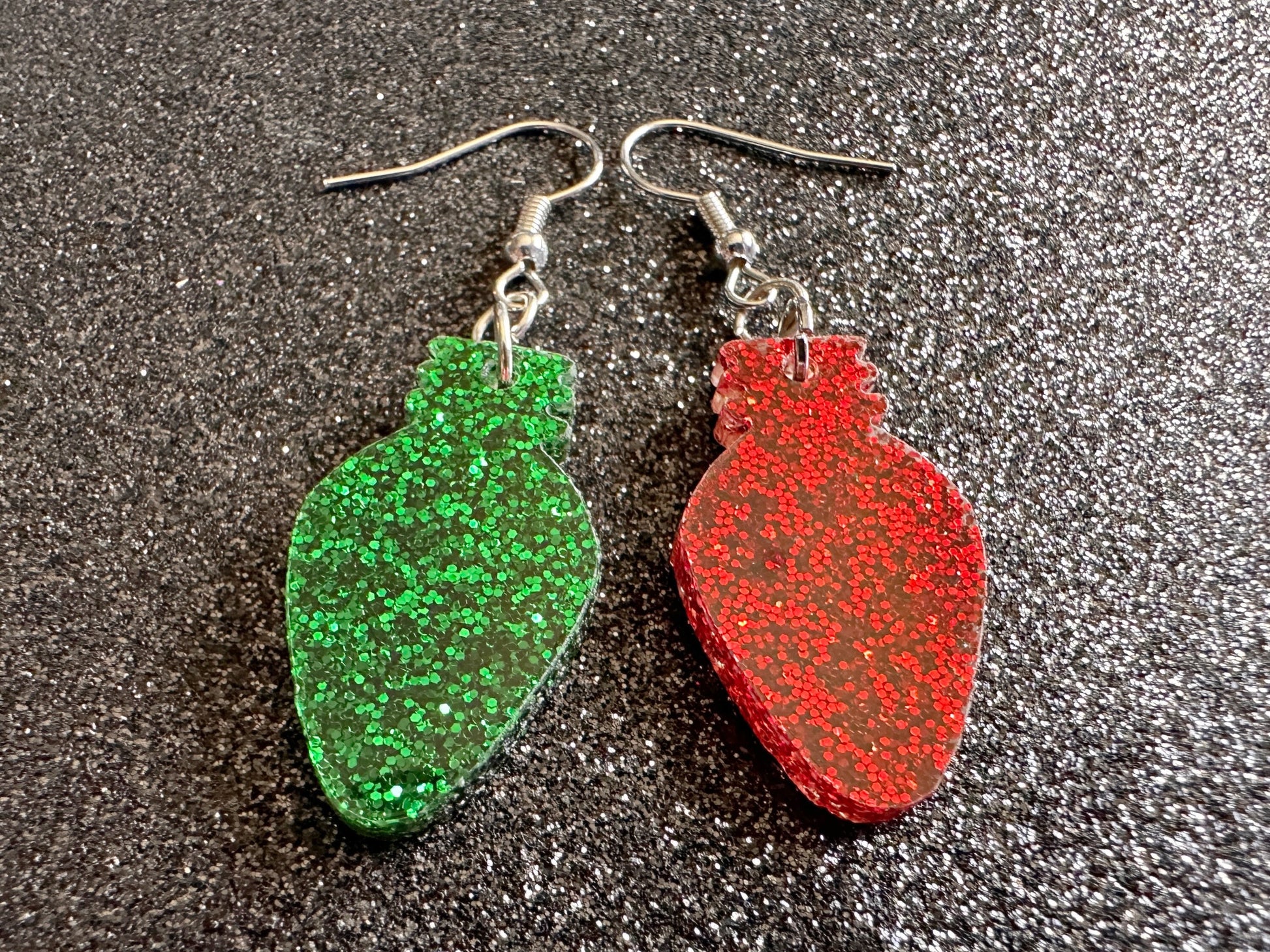 Glittery Christmas Light Earrings: Laser Cut Acrylic Christmas, Winter, Festive, Xmas, Green Earrings, Holidays, Gifts for Her/Him/Them