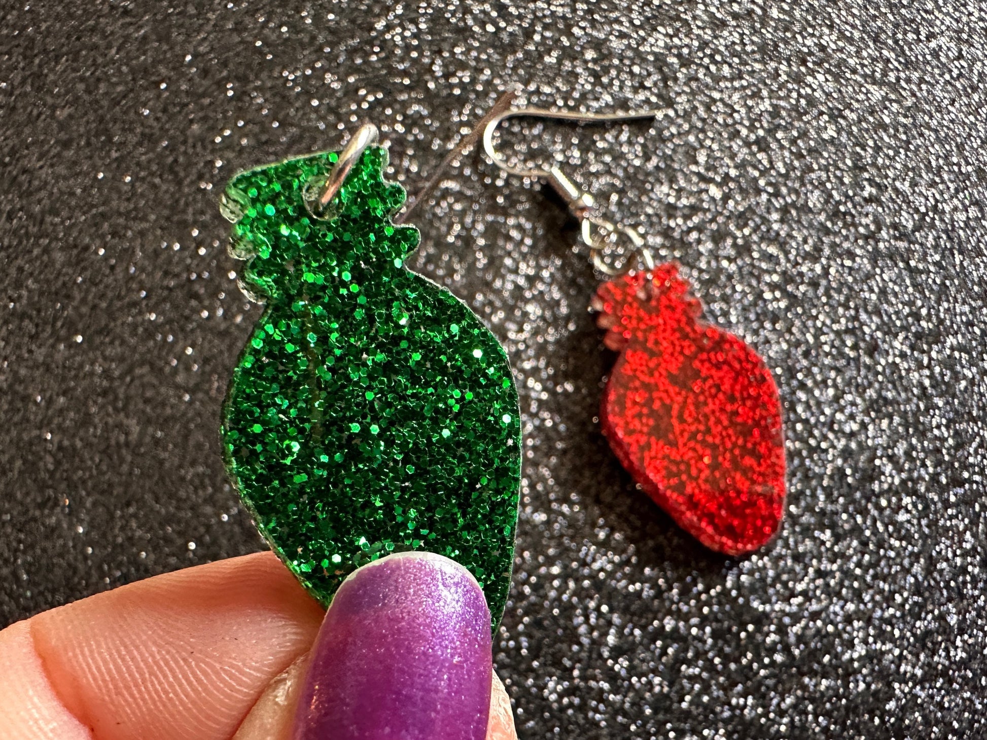 Glittery Christmas Light Earrings: Laser Cut Acrylic Christmas, Winter, Festive, Xmas, Green Earrings, Holidays, Gifts for Her/Him/Them