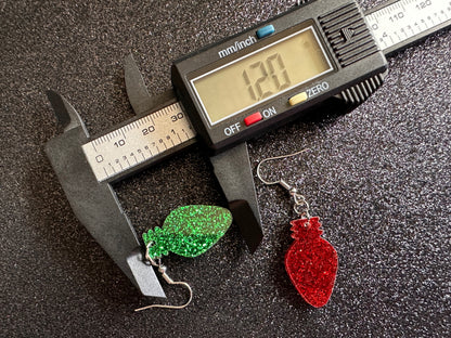 Glittery Christmas Light Earrings: Laser Cut Acrylic Christmas, Winter, Festive, Xmas, Green Earrings, Holidays, Gifts for Her/Him/Them