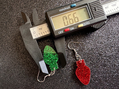 Glittery Christmas Light Earrings: Laser Cut Acrylic Christmas, Winter, Festive, Xmas, Green Earrings, Holidays, Gifts for Her/Him/Them