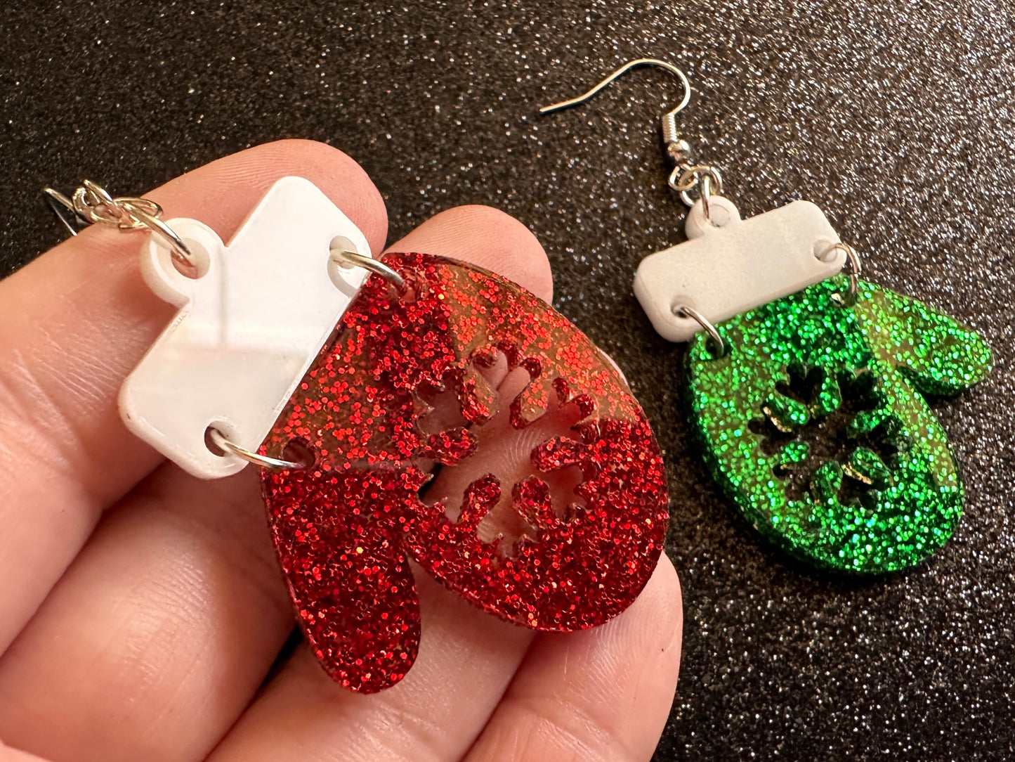 Glittery Christmas Mitten Earrings: Laser Cut Acrylic Xmas Earrings, Snow Gloves, Snowflakes, Snow, Mittens, Best Gifts for Her/Him/Them