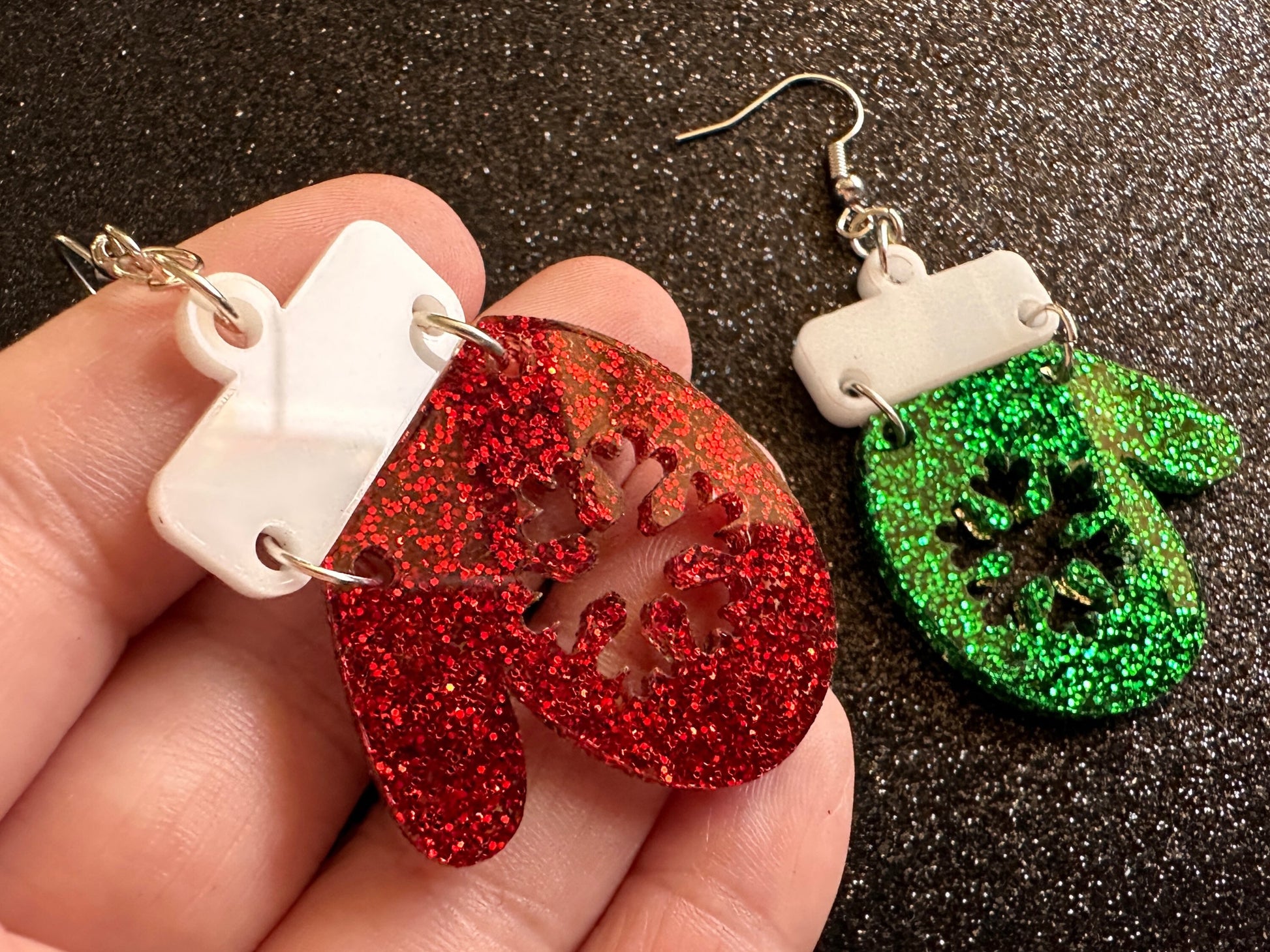 Glittery Christmas Mitten Earrings: Laser Cut Acrylic Xmas Earrings, Snow Gloves, Snowflakes, Snow, Mittens, Best Gifts for Her/Him/Them