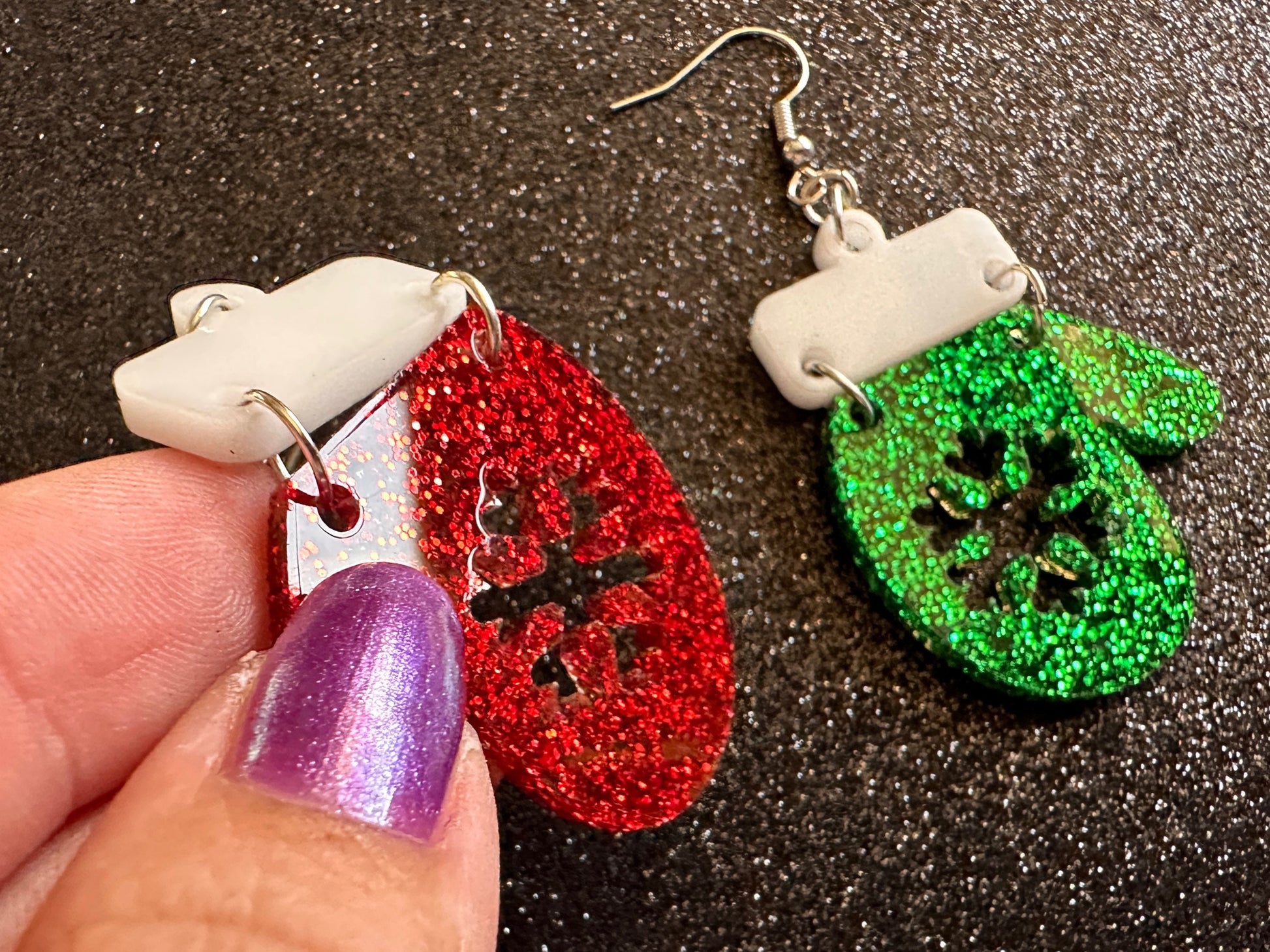 Glittery Christmas Mitten Earrings: Laser Cut Acrylic Xmas Earrings, Snow Gloves, Snowflakes, Snow, Mittens, Best Gifts for Her/Him/Them