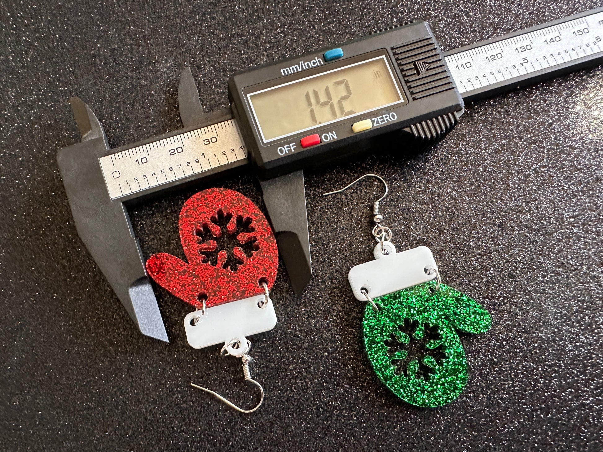Glittery Christmas Mitten Earrings: Laser Cut Acrylic Xmas Earrings, Snow Gloves, Snowflakes, Snow, Mittens, Best Gifts for Her/Him/Them