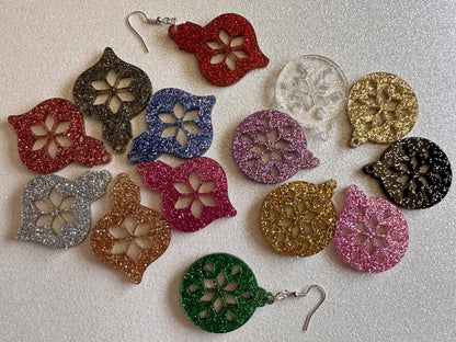 Glittery Christmas Ornament Earrings: Laser Cut Acrylic Christmas Ornaments, Baubles, Xmas, Festive, Holiday, Gifts for Her/Him/Them