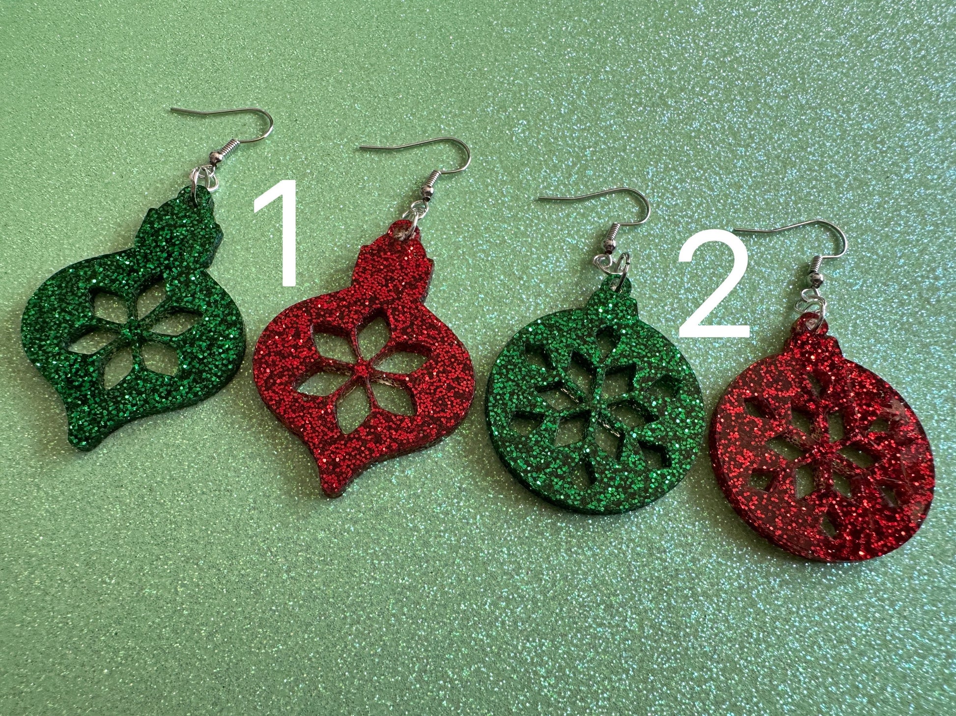 Glittery Christmas Ornament Earrings: Laser Cut Acrylic Christmas Ornaments, Baubles, Xmas, Festive, Holiday, Gifts for Her/Him/Them