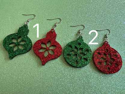 Glittery Christmas Ornament Earrings: Laser Cut Acrylic Christmas Ornaments, Baubles, Xmas, Festive, Holiday, Gifts for Her/Him/Them