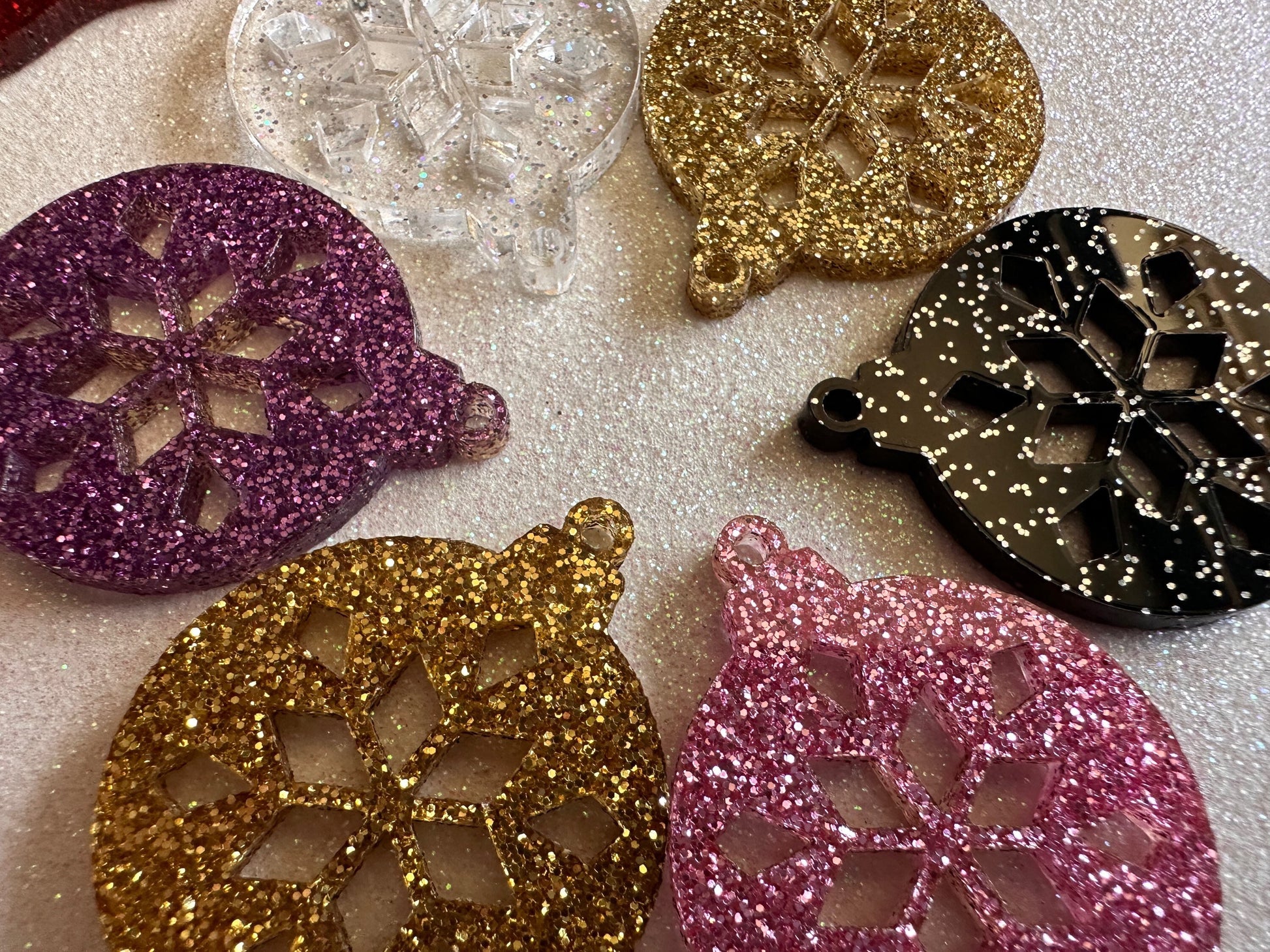 Glittery Christmas Ornament Earrings: Laser Cut Acrylic Christmas Ornaments, Baubles, Xmas, Festive, Holiday, Gifts for Her/Him/Them