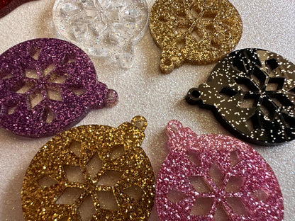 Glittery Christmas Ornament Earrings: Laser Cut Acrylic Christmas Ornaments, Baubles, Xmas, Festive, Holiday, Gifts for Her/Him/Them