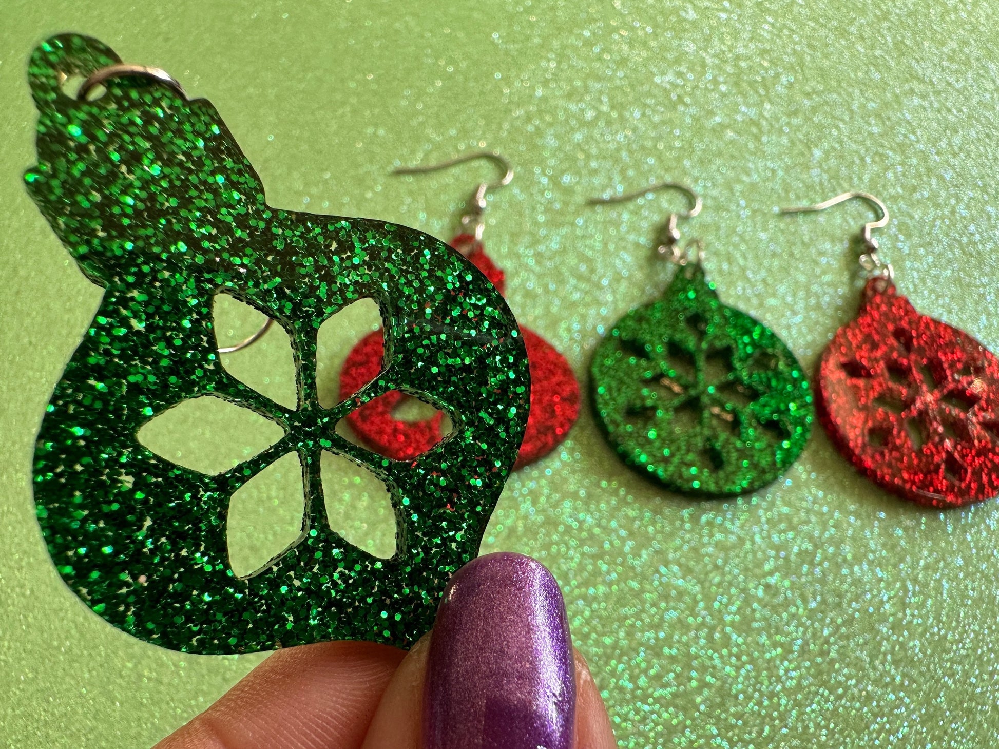 Glittery Christmas Ornament Earrings: Laser Cut Acrylic Christmas Ornaments, Baubles, Xmas, Festive, Holiday, Gifts for Her/Him/Them