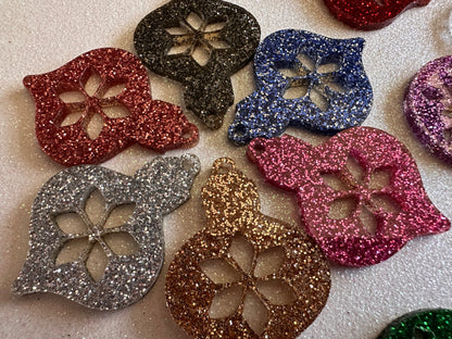 Glittery Christmas Ornament Earrings: Laser Cut Acrylic Christmas Ornaments, Baubles, Xmas, Festive, Holiday, Gifts for Her/Him/Them