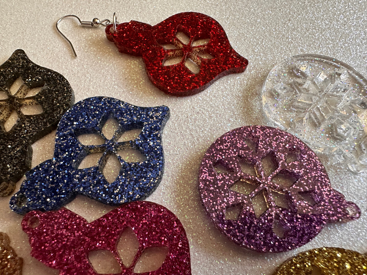 Glittery Christmas Ornament Earrings: Laser Cut Acrylic Christmas Ornaments, Baubles, Xmas, Festive, Holiday, Gifts for Her/Him/Them