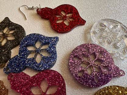 Glittery Christmas Ornament Earrings: Laser Cut Acrylic Christmas Ornaments, Baubles, Xmas, Festive, Holiday, Gifts for Her/Him/Them