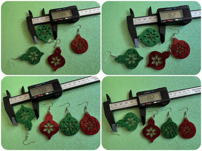 Glittery Christmas Ornament Earrings: Laser Cut Acrylic Christmas Ornaments, Baubles, Xmas, Festive, Holiday, Gifts for Her/Him/Them