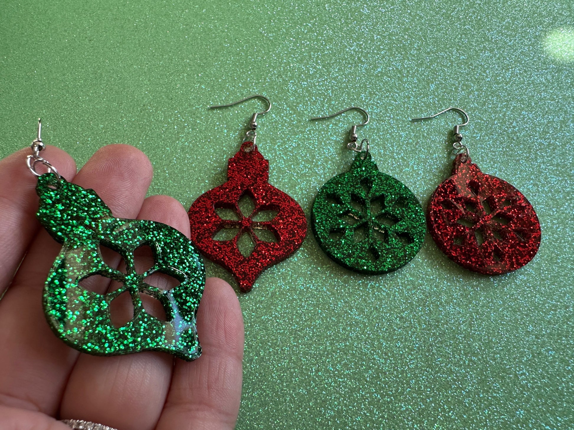 Glittery Christmas Ornament Earrings: Laser Cut Acrylic Christmas Ornaments, Baubles, Xmas, Festive, Holiday, Gifts for Her/Him/Them