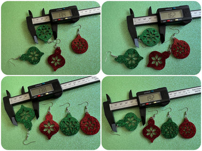 Glittery Christmas Ornament Earrings: Laser Cut Acrylic Christmas Ornaments, Baubles, Xmas, Festive, Holiday, Gifts for Her/Him/Them