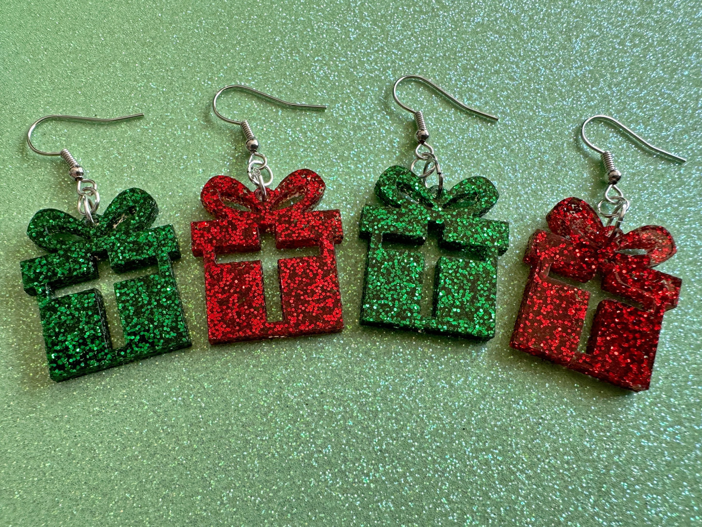 Glittery Christmas Present Earrings: Laser Cut Acrylic Presents, Xmas, X-mas, Birthday, Best Gifts for Her/Him/Them