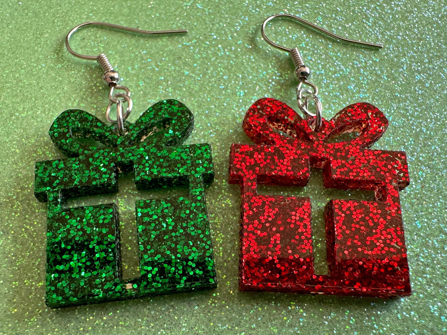 Glittery Christmas Present Earrings: Laser Cut Acrylic Presents, Xmas, X-mas, Birthday, Best Gifts for Her/Him/Them