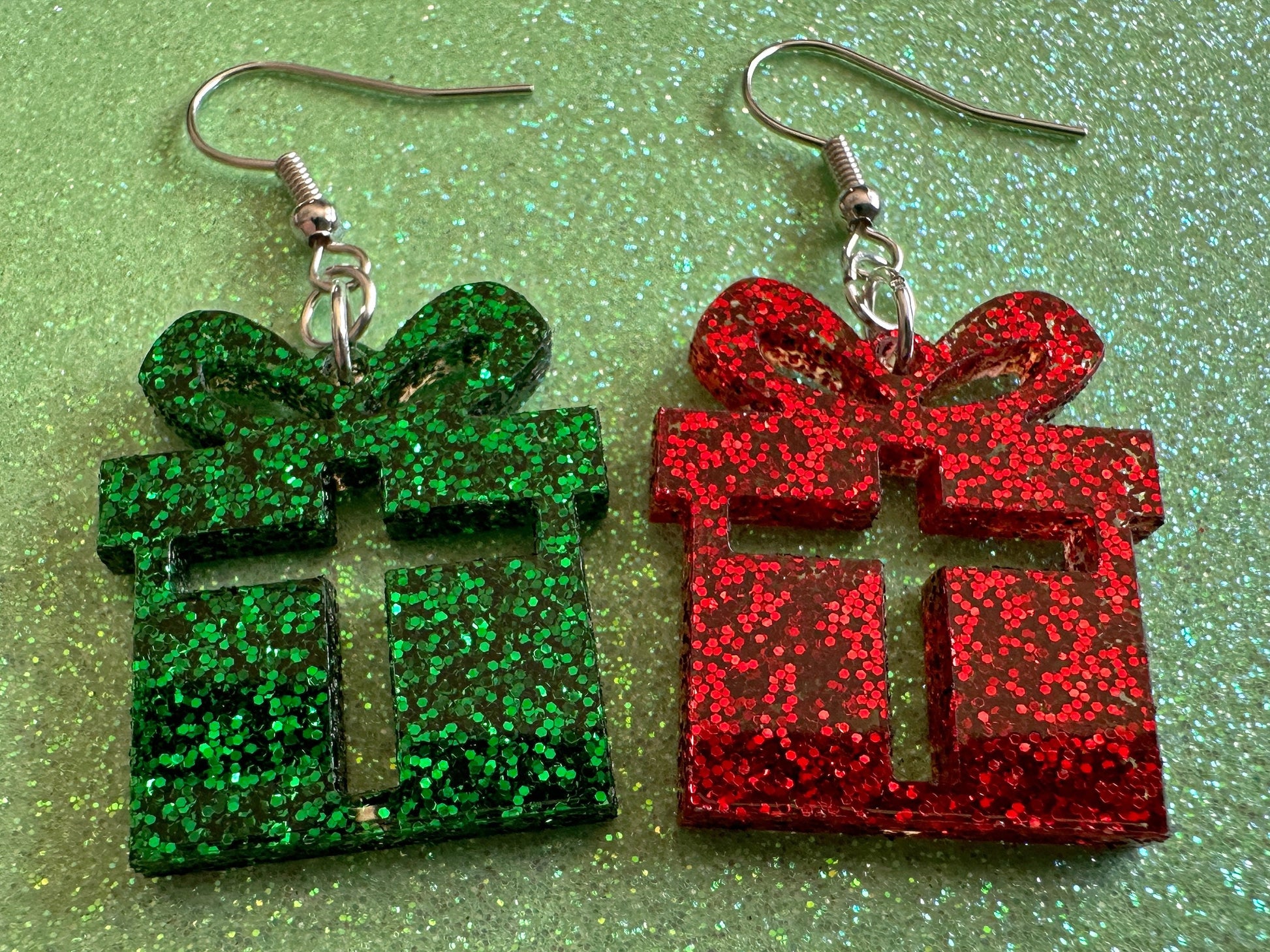 Glittery Christmas Present Earrings: Laser Cut Acrylic Presents, Xmas, X-mas, Birthday, Best Gifts for Her/Him/Them
