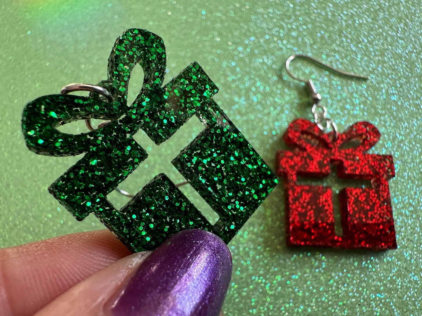 Glittery Christmas Present Earrings: Laser Cut Acrylic Presents, Xmas, X-mas, Birthday, Best Gifts for Her/Him/Them