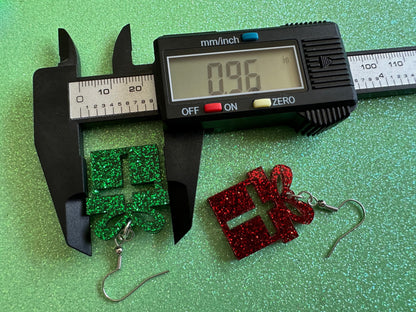 Glittery Christmas Present Earrings: Laser Cut Acrylic Presents, Xmas, X-mas, Birthday, Best Gifts for Her/Him/Them
