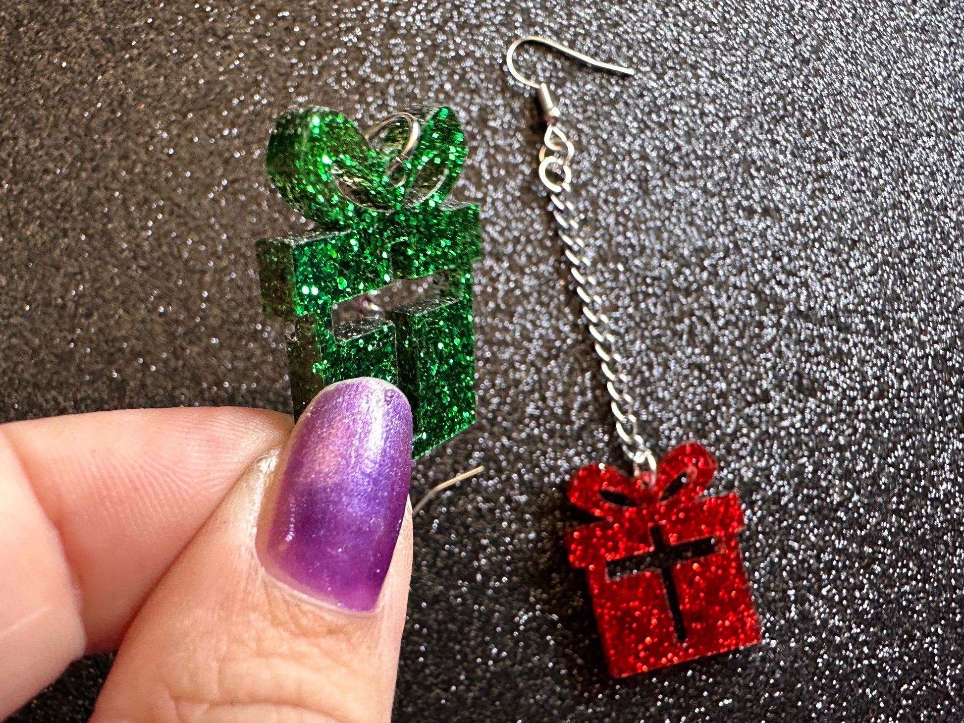 Glittery Christmas Present Earrings: Laser Cut Acrylic Presents, Xmas, X-mas, Gift, Present with Bow, Birthday, Gifts for Her/Him/Them