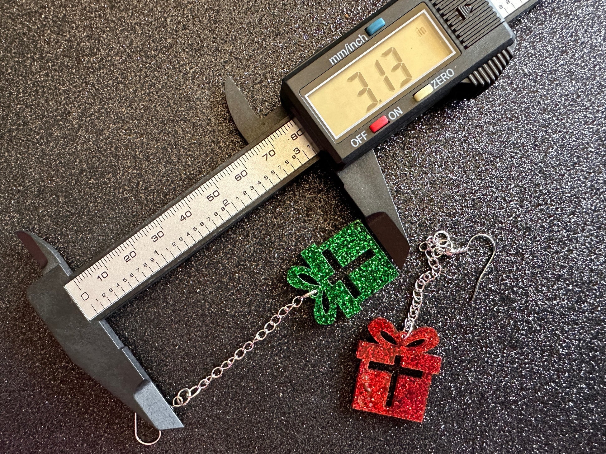 Glittery Christmas Present Earrings: Laser Cut Acrylic Presents, Xmas, X-mas, Gift, Present with Bow, Birthday, Gifts for Her/Him/Them