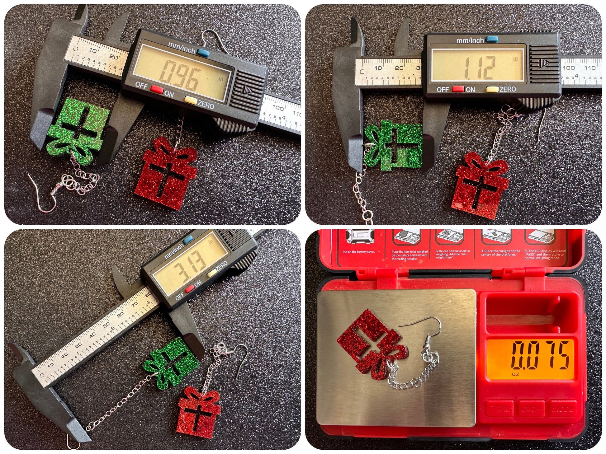 Glittery Christmas Present Earrings: Laser Cut Acrylic Presents, Xmas, X-mas, Gift, Present with Bow, Birthday, Gifts for Her/Him/Them