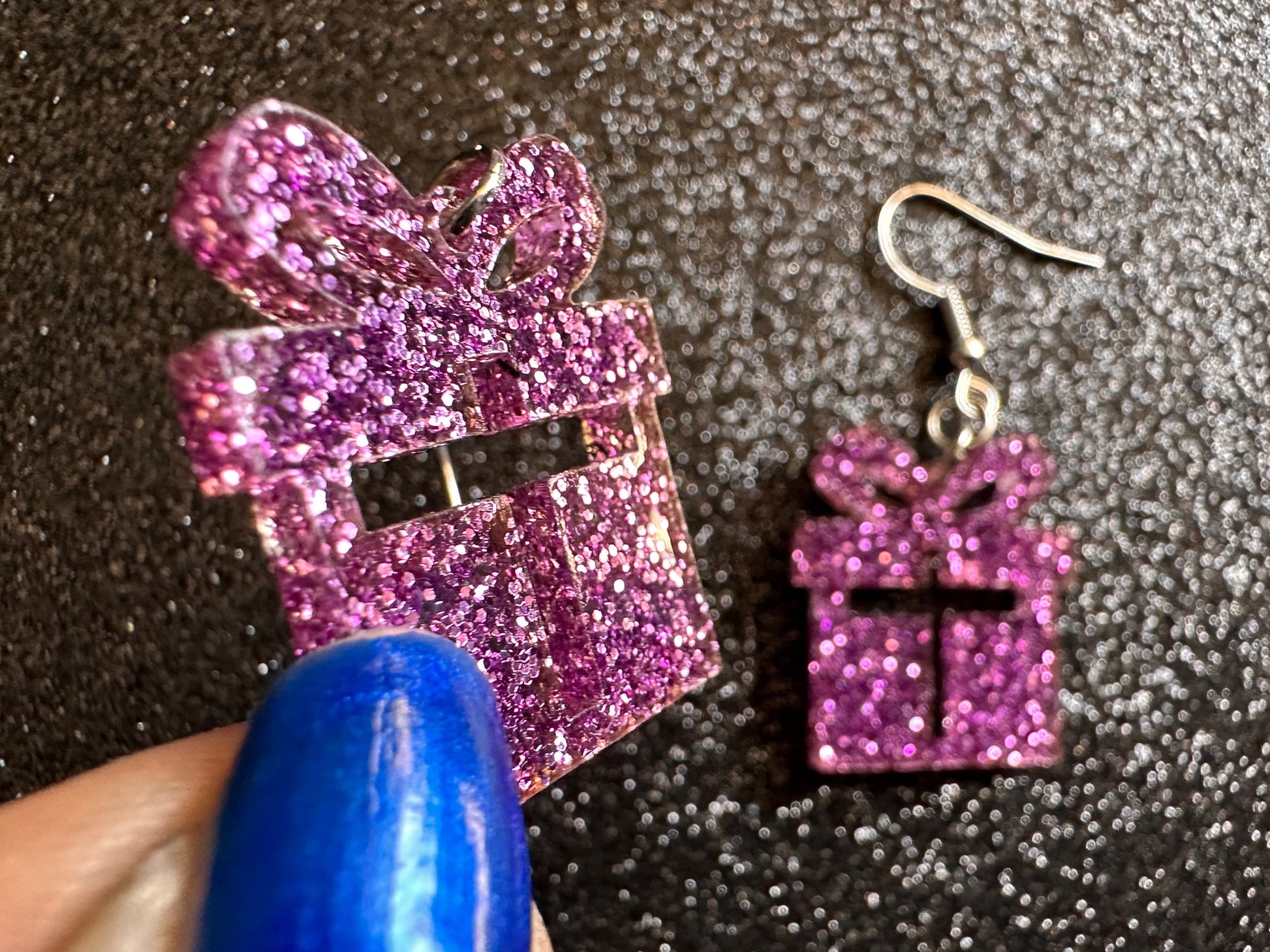 Glittery Christmas Present Earrings: Laser Cut Acrylic Presents, Xmas, X-mas, Purple Gift, Present, Bow, Birthday, Gifts for Her/Him/Them