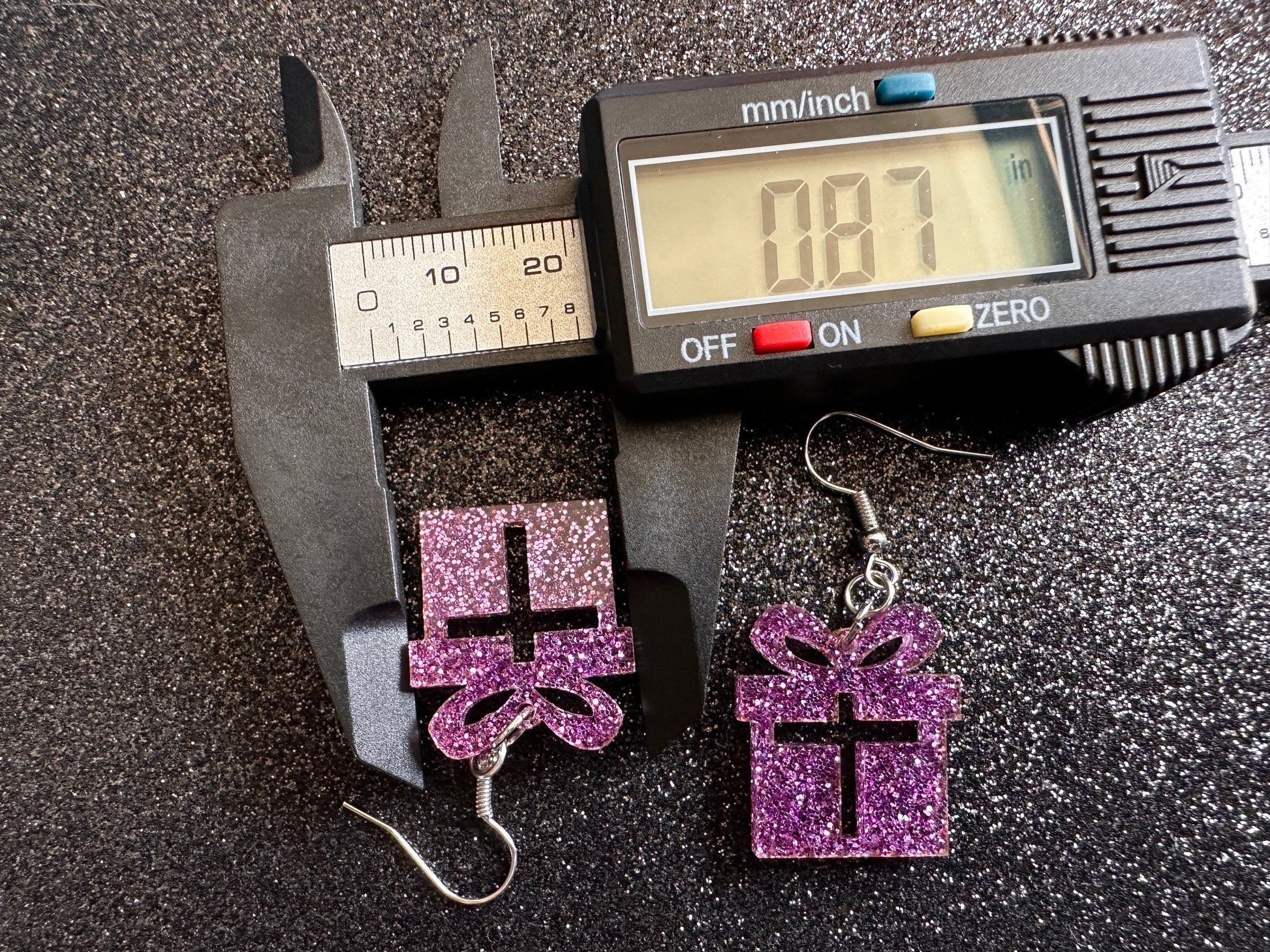 Glittery Christmas Present Earrings: Laser Cut Acrylic Presents, Xmas, X-mas, Purple Gift, Present, Bow, Birthday, Gifts for Her/Him/Them